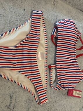Xhilaration Red White Blue Striped Ribbed Bikini